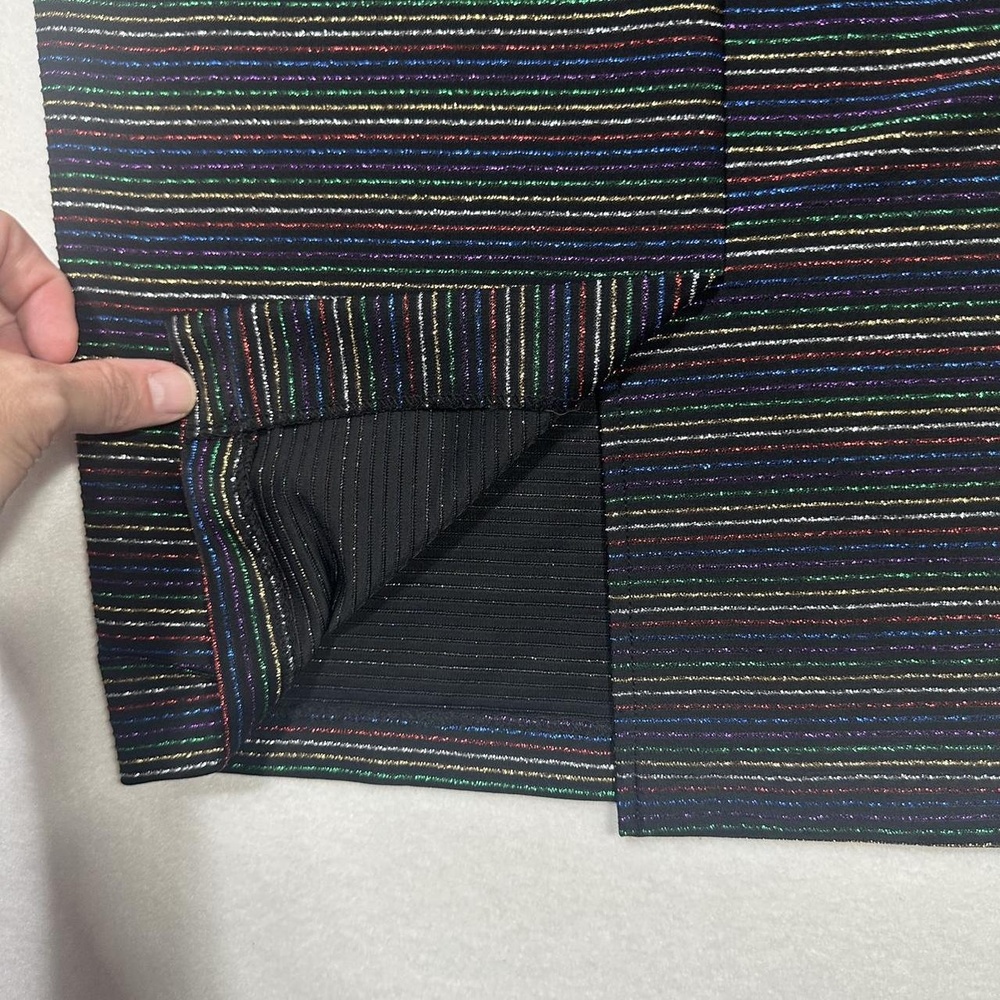 Eci Black Multi-Colored Glitter Striped Knee-Length Pencil Skirt Size Medium - Picture 4 of 8